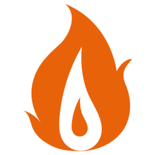 Stylized orange flame icon on a plain background.