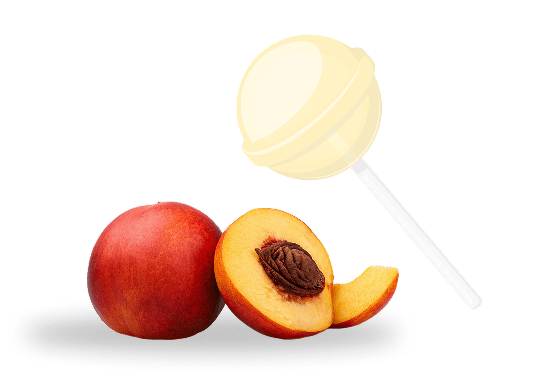 Peach and lollipop against black background.